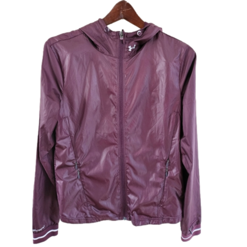 Under Armour Burgundy Fitted Zip-up Hooded Windbreaker-Size Small